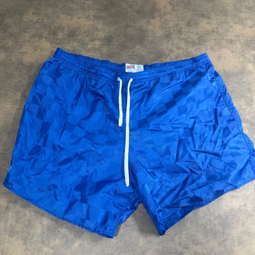 Soffe Shorts Blue Checkerboard Nylon Running Soccer Tag Size M Fits LARGE